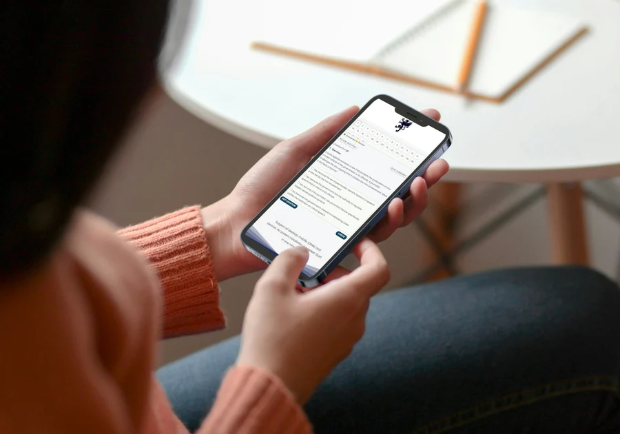 CSS Written Examination practice running on a phone, tablet and laptop